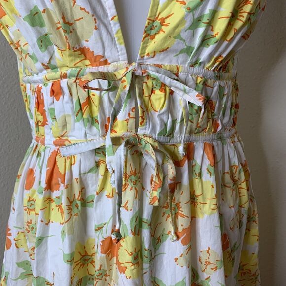 Faithfull The Brand Double Tie Front V Neck Sleeveless Yellow Floral Dress Sz S - Picture 3 of 9